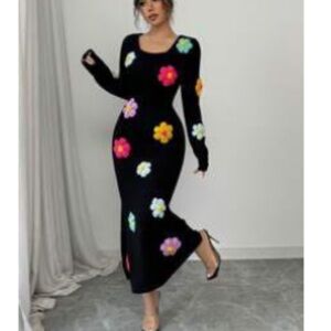 Floral Black Midi Dress